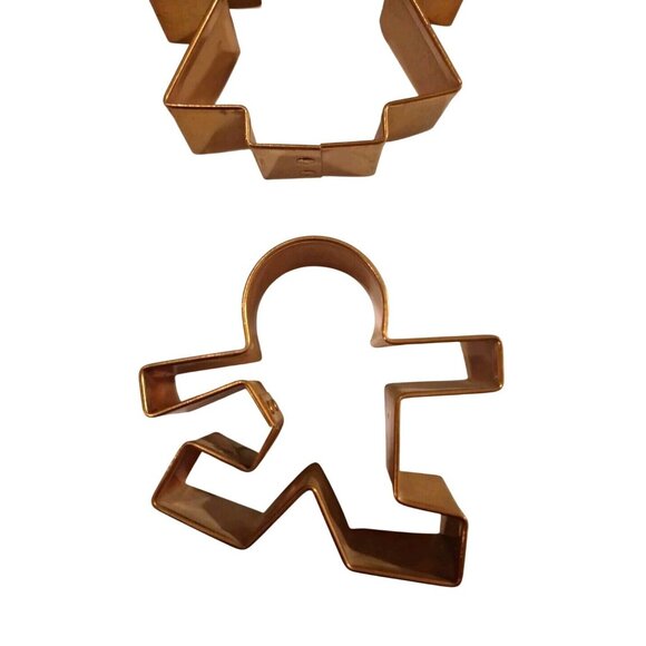 Copper Gingerbread Boy Girl Cookie Cutters 4" Christmas Holiday Riveted Vintage - Picture 2 of 8